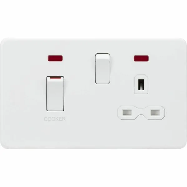 SFR83MNMW 45A DP Switch & 13A Socket with Neons - Matt White with White insert