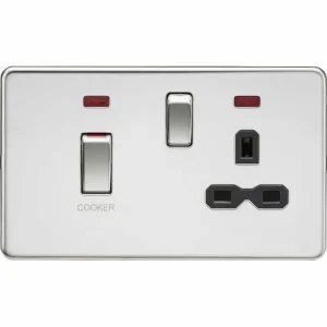 45A DP Switch & 13A Socket with Neons - Polished Chrome with Black Insert