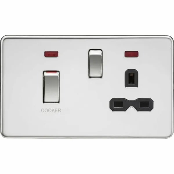 45A DP Switch & 13A Socket with Neons - Polished Chrome with Black Insert