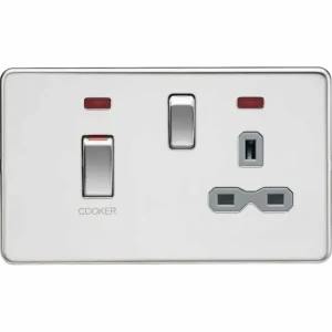 45A DP Switch & 13A Socket with Neons - Polished Chrome with Grey Insert