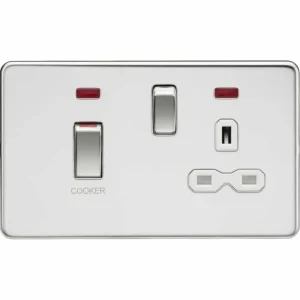 45A DP Switch & 13A Socket with Neons - Polished Chrome with White Insert
