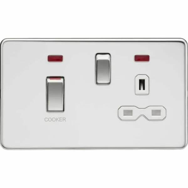 45A DP Switch & 13A Socket with Neons - Polished Chrome with White Insert