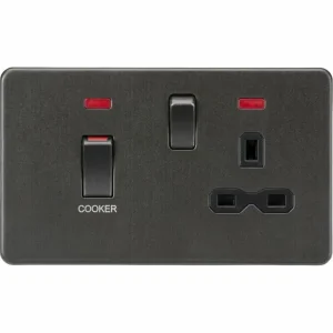 45A DP Switch & 13A Socket with Neons - Smoked Bronze with Black Insert