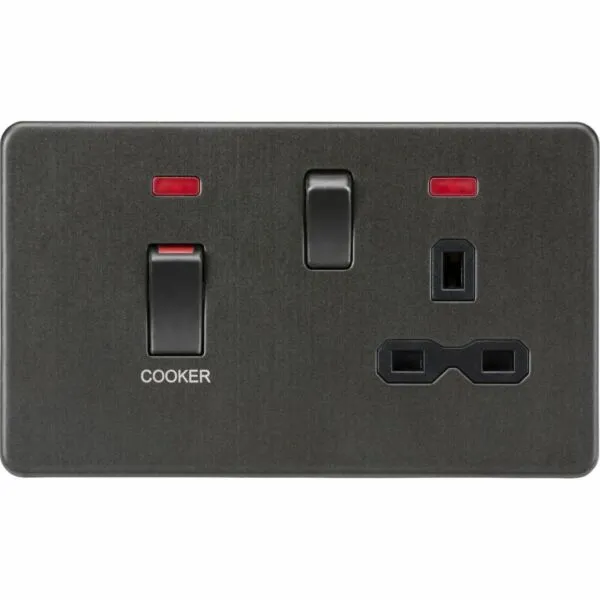 45A DP Switch & 13A Socket with Neons - Smoked Bronze with Black Insert