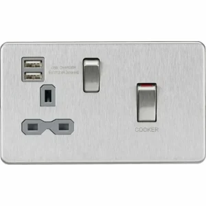 45A DP Switch & 13A Socket with Dual USB A+A (5V DC 2.4A shared) - Brushed