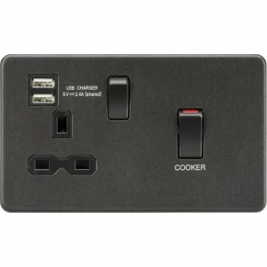 45A DP Switch & 13A Socket with Dual USB A+A (5V DC 2.4A shared) - Smoked