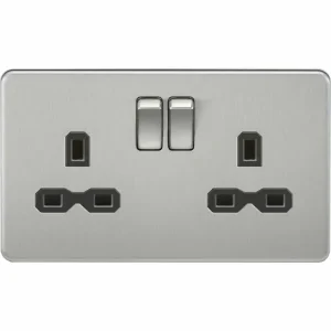 SFR9000BC 13A 2G DP Switched Socket with Twin Earths - Brushed Chrome with Black Insert