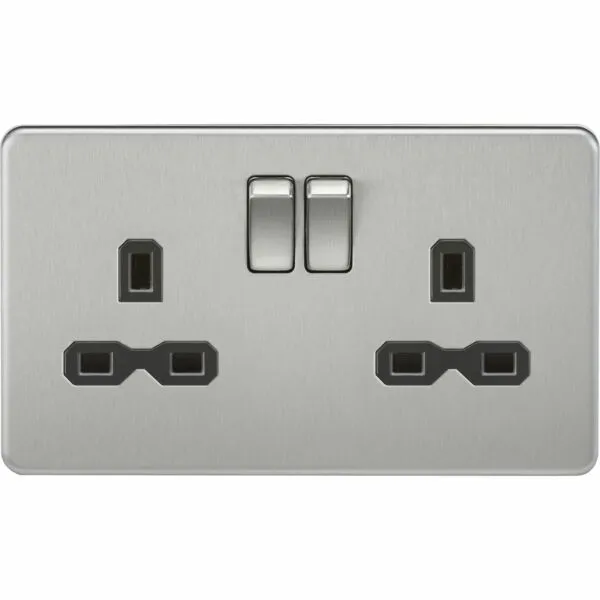 SFR9000BC 13A 2G DP Switched Socket with Twin Earths - Brushed Chrome with Black Insert