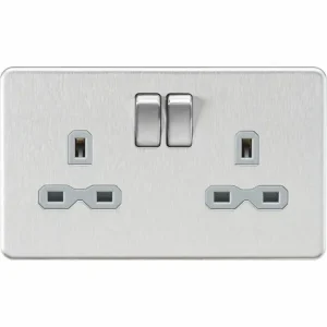 SFR9000BCG 13A 2G DP Switched Socket with Twin Earths - Brushed Chrome with Grey Insert
