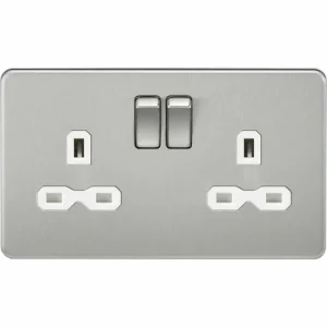 SFR9000BCW 13A 2G DP Switched Socket with Twin Earths - Brushed Chrome with White Insert