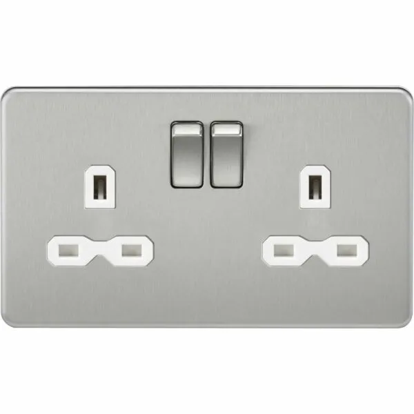 SFR9000BCW 13A 2G DP Switched Socket with Twin Earths - Brushed Chrome with White Insert