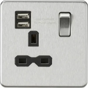 SFR9124BC 13A 1G SP Switched Socket with Dual USB A+A (5V DC 2.4A shared) - Brushed
