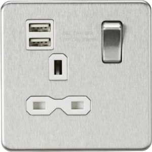 SFR9124BCW 13A 1G SP Switched Socket with Dual USB A+A (5V DC 2.4A shared) - Brushed