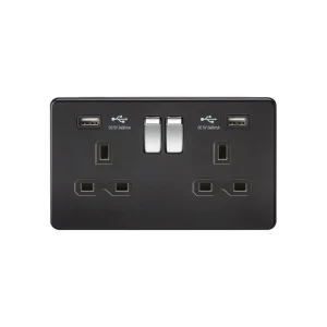 13A 2G SP Switched Socket With Dual USB A+A (5V DC 2.4A Shared) - Matt Black