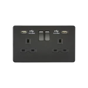 13A 2G SP Switched Socket With Dual USB A+A (5V DC 2.4A shared) - Matt Black