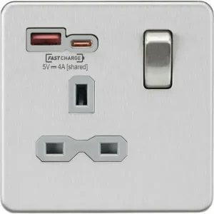 SFR9919BCG 13A 1G SP Switched Socket with Dual USB A+C 12V DC 1.5A [Max. 18W] -