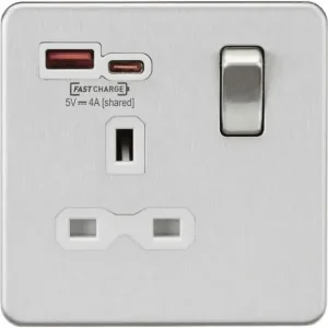 SFR9919BCW 13A 1G SP Switched Socket with Dual USB A+C 12V DC 1.5A [Max. 18W] -