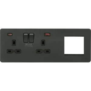 SFR992LAT 13A 2G DP Socket +2G Modular + Dual USB A+C 12V DC 1.5A (Max. 18W)