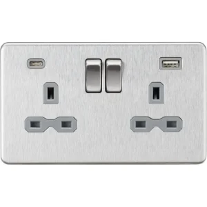 SFR9940BCG 13A 2G SP Switched Socket with Dual USB A+C (5V DC 4.0A shared) - Brushed