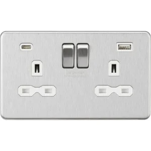 SFR9940BCW 13A 2G SP Switched Socket with Dual USB A+C (5V DC 4.0A shared) - Brushed