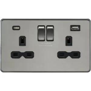 13A 2G SP Switched Socket with Dual USB A+C (5V DC 4.0A shared) - Black Nickel