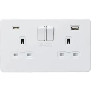 SFR9940MW 13A 2G SP Switched Socket with Dual USB A+C (5V DC 4.0A shared) - Matt
