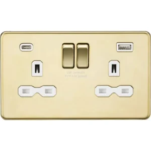 13A 2G SP Switched Socket with Dual USB A+C (5V DC 4.0A shared) - Polished Brass