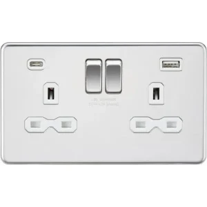 13A 2G SP Switched Socket with Dual USB A+C (5V DC 4.0A shared) - Polished Chrome