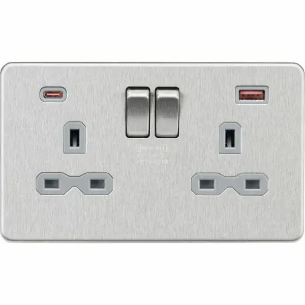 SFR9945BCG 13A 2G DP Switched Socket with Dual USB A+C 20V DC 2.25A (Max. 45W) -