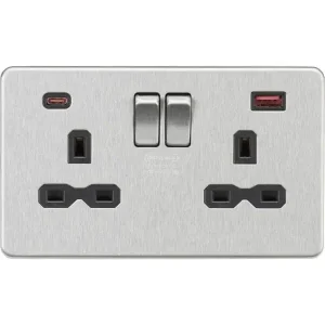 SFR9945BC 13A 2G DP Switched Socket with Dual USB A+C 20V DC 2.25A (Max. 45W) -