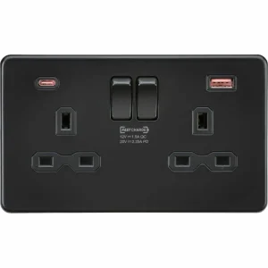 13A 2G DP Switched Socket with Dual USB A+C 20V DC 2.25A (Max. 45W) - Matt
