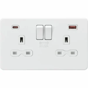 SFR9945MW 13A 2G DP Switched Socket with Dual USB A+C 20V DC 2.25A (Max. 45W) -