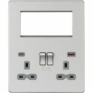 SFR994BC Small Multimedia Combo Plate + Dual USB A+C 12V DC 1.5A (Max. 18W) - Brushed