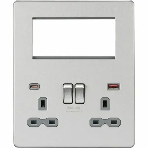 SFR994BC Small Multimedia Combo Plate + Dual USB A+C 12V DC 1.5A (Max. 18W) - Brushed