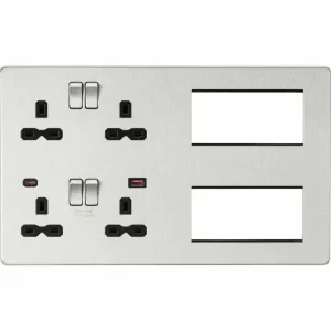 SFR998BC Multimedia Combo Plate + Dual USB A+C 12V DC 1.5A (Max. 18W) - Brushed Chrome
