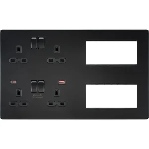 Multimedia Combo Plate + Dual USB A+C 12V DC 1.5A (Max. 18W) - Matt Black w/Black