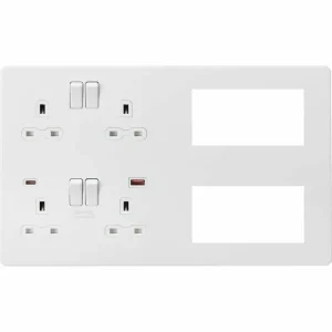Multimedia Combo Plate + Dual USB A+C 12V DC 1.5A (Max. 18W) - Matt White w/White