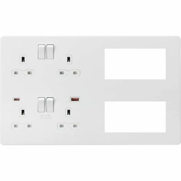Multimedia Combo Plate + Dual USB A+C 12V DC 1.5A (Max. 18W) - Matt White w/White