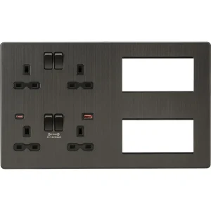 Multimedia Combo Plate + Dual USB A+C 12V DC 1.5A (Max. 18W) - Smoked Bronze w/Black