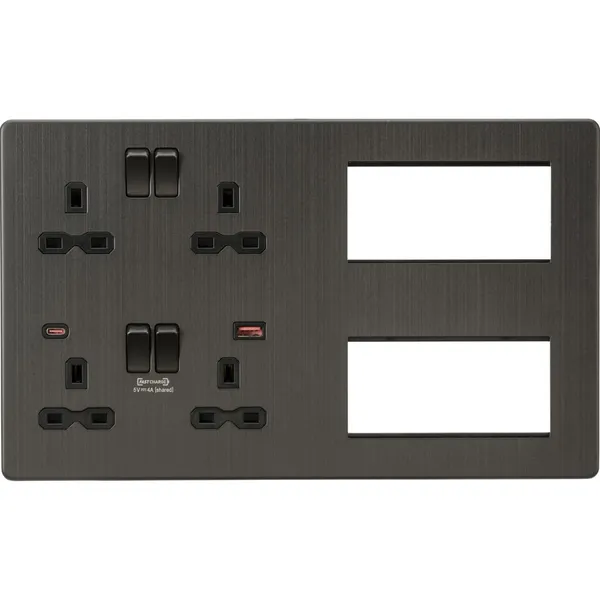 Multimedia Combo Plate + Dual USB A+C 12V DC 1.5A (Max. 18W) - Smoked Bronze w/Black