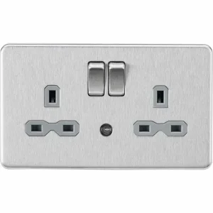 SFR9NLBCG 13A 2G DP Switched Socket with Photocell Nightlight Function - Brushed Chrome with Grey Insert