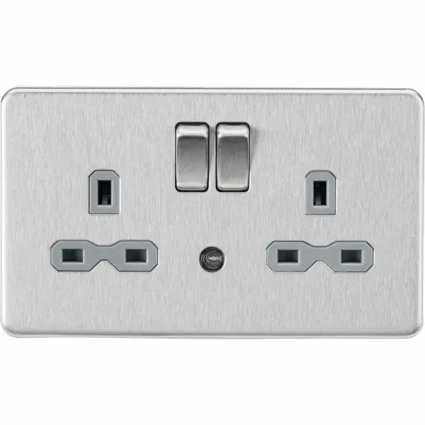 SFR9NLBCG 13A 2G DP Switched Socket with Photocell Nightlight Function - Brushed Chrome with Grey Insert