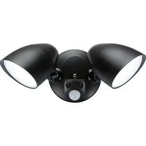 110-230V IP65 Twin Head Black 20W Security Floodlight With PIR Sensor, CCT And Manual Override