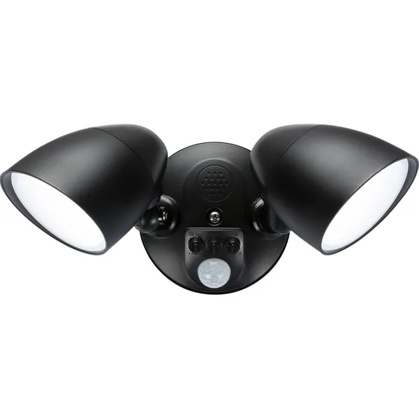 110-230V IP65 Twin Head Black 20W Security Floodlight With PIR Sensor, CCT And Manual Override