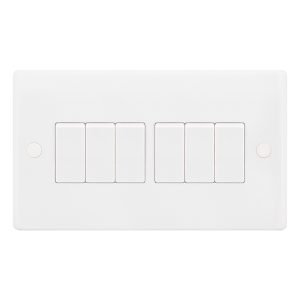 SSL505 Smooth White 6 Gang 10AX 2 Way Plate Light Switch