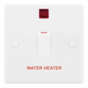 SSL516/W Smooth White 1 Gang 20A 2 Pole Plate WATER HEATER Neon Switch