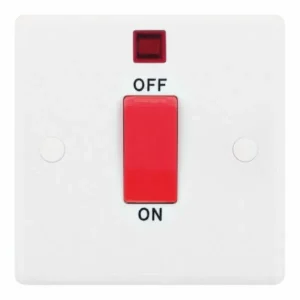 SSL517 Smooth White 1 Gang 45A 2 Pole Neon Red Rocker Plate Switch