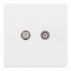 SSL538 Smooth White 1x F-Type Satellite 1x Coaxial/Aerial TV/FM Isolated Socket