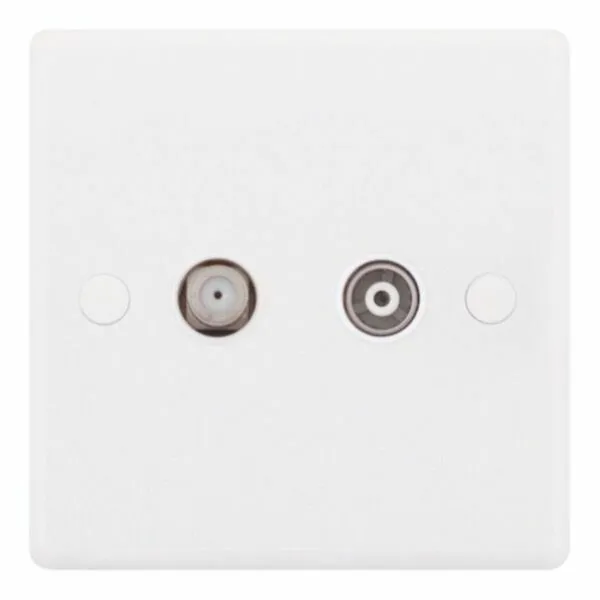 SSL538 Smooth White 1x F-Type Satellite 1x Coaxial/Aerial TV/FM Isolated Socket