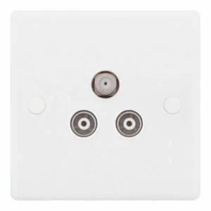 SSL539 Smooth White 1x F-Type Satellite 2x Coaxial/Aerial TV/FM Isolated Socket